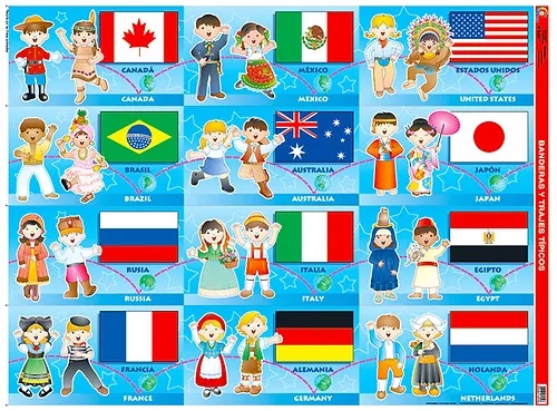 [B-0186-I] POSTER BANDERAS Y TRAJES TIPICOS