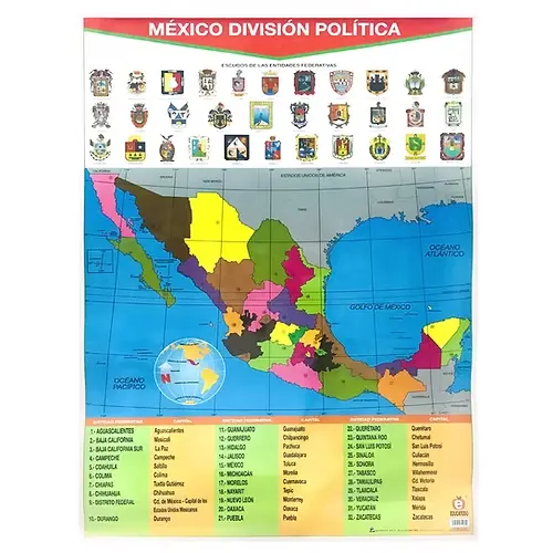 [B-0275-I] POSTER MEXICO D.P. CON ESCUDOS ESTATALES