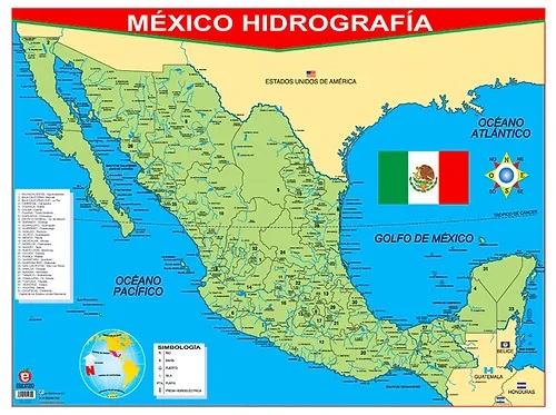 [B-0281-I] POSTER MEXICO CON HIDROGRAFIA