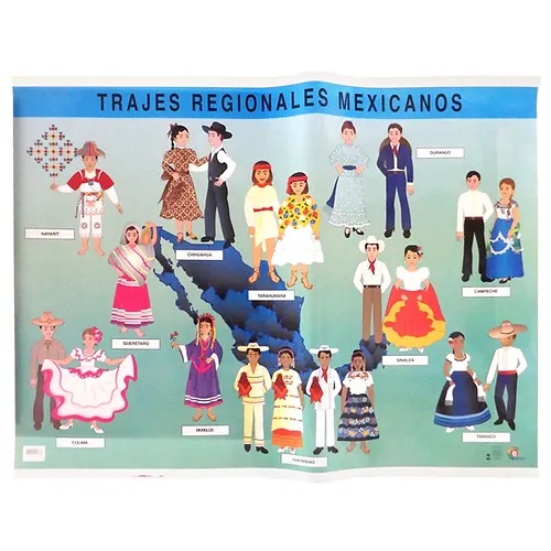 [B-1407-I] POSTER TRAJES REGIONALES MEXICANOS AZUL