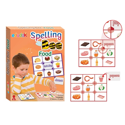 [6043] SPELLING BEE FOOD C/72 CARTAS Y 8 TABLEROS